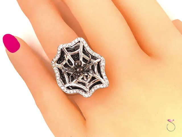 Diamond Spider Ring in 18K White Gold. White & Black Diamonds, Halloween Special