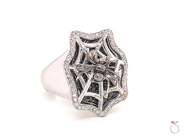 Diamond Spider Ring in 18K White Gold. White & Black Diamonds, Halloween Special
