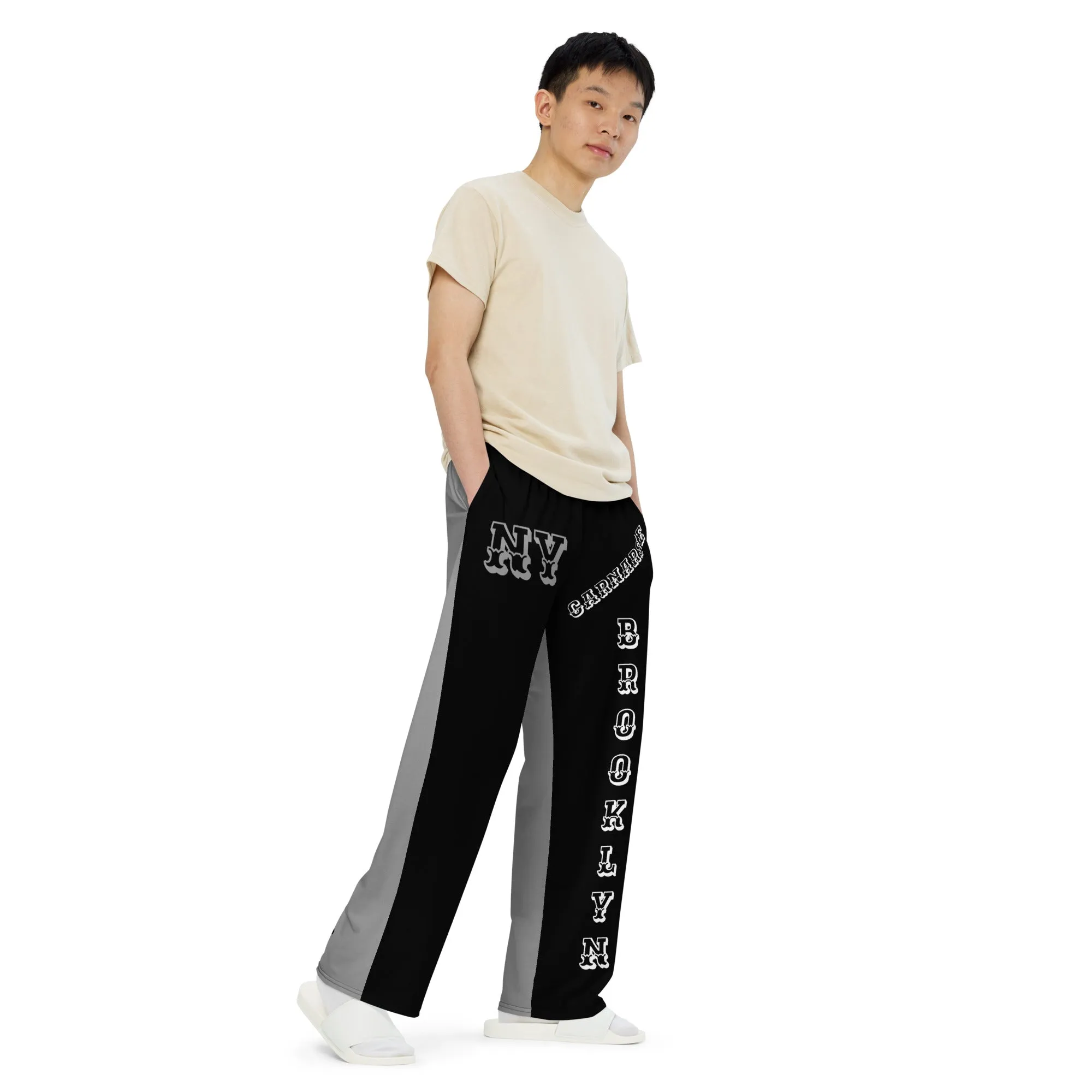 DJD NY- "It's A Brooklyn (Canarsie) Thang" Unisex 2 Tone Wide-Leg Pants Black/White/Gray