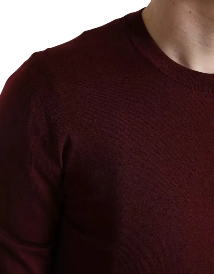 Dolce & Gabbana Bordeaux Wool Knit Crew Neck Pullover Sweater