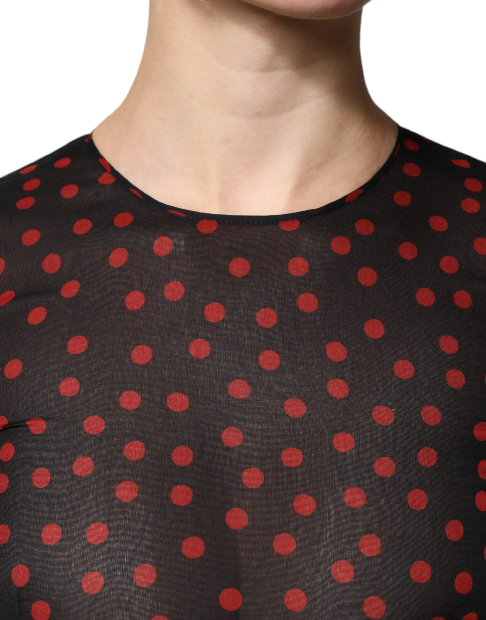 Dolce&Gabbana Women Black Red Dress Silk Polka Dot Layered A-Line Gown Sz IT 40