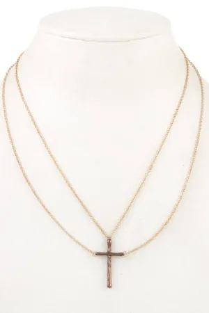 Double chain cross pendant necklace