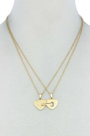 Double Heart Key Necklace Set