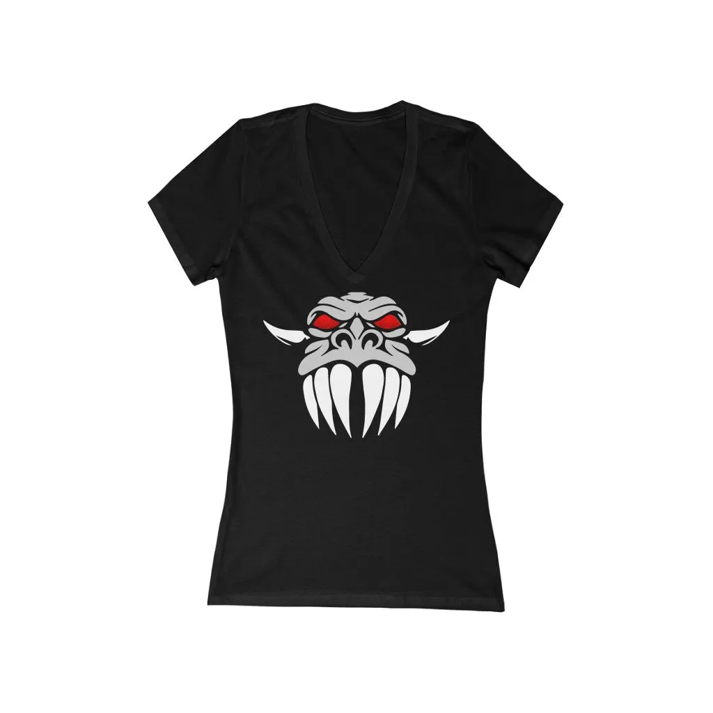 Dragon Face Women's Jersey Short Sleeve Deep V-Neck Tee