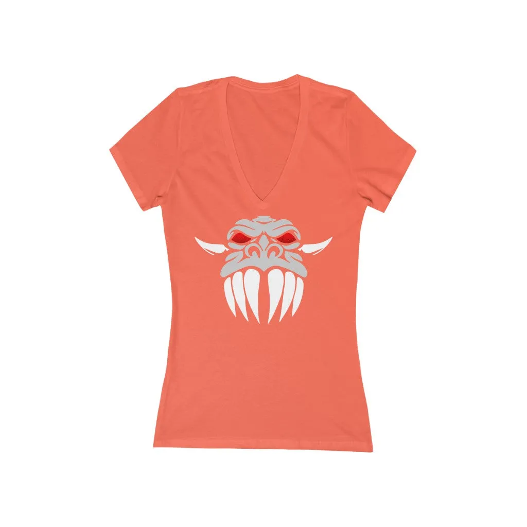 Dragon Face Women's Jersey Short Sleeve Deep V-Neck Tee