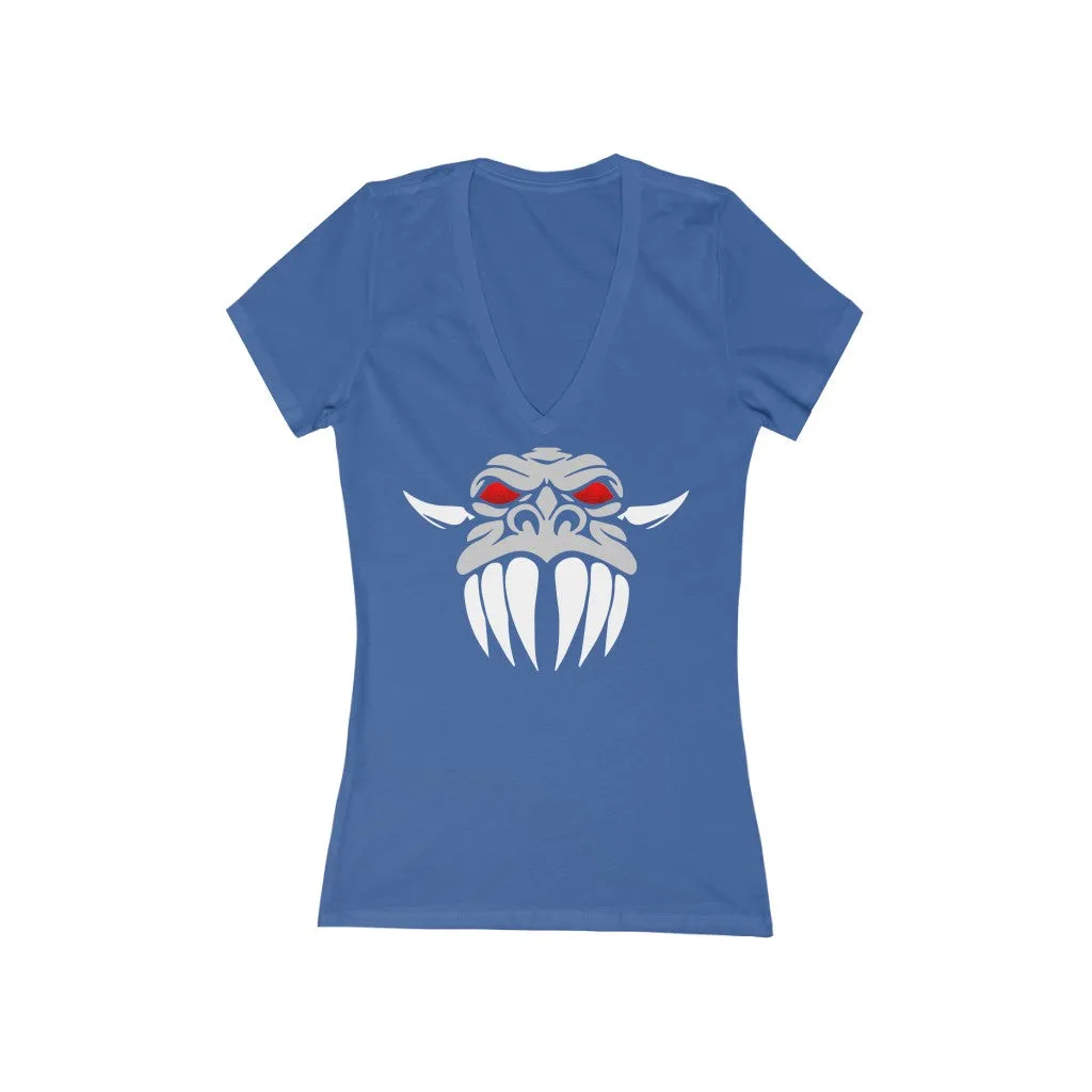 Dragon Face Women's Jersey Short Sleeve Deep V-Neck Tee