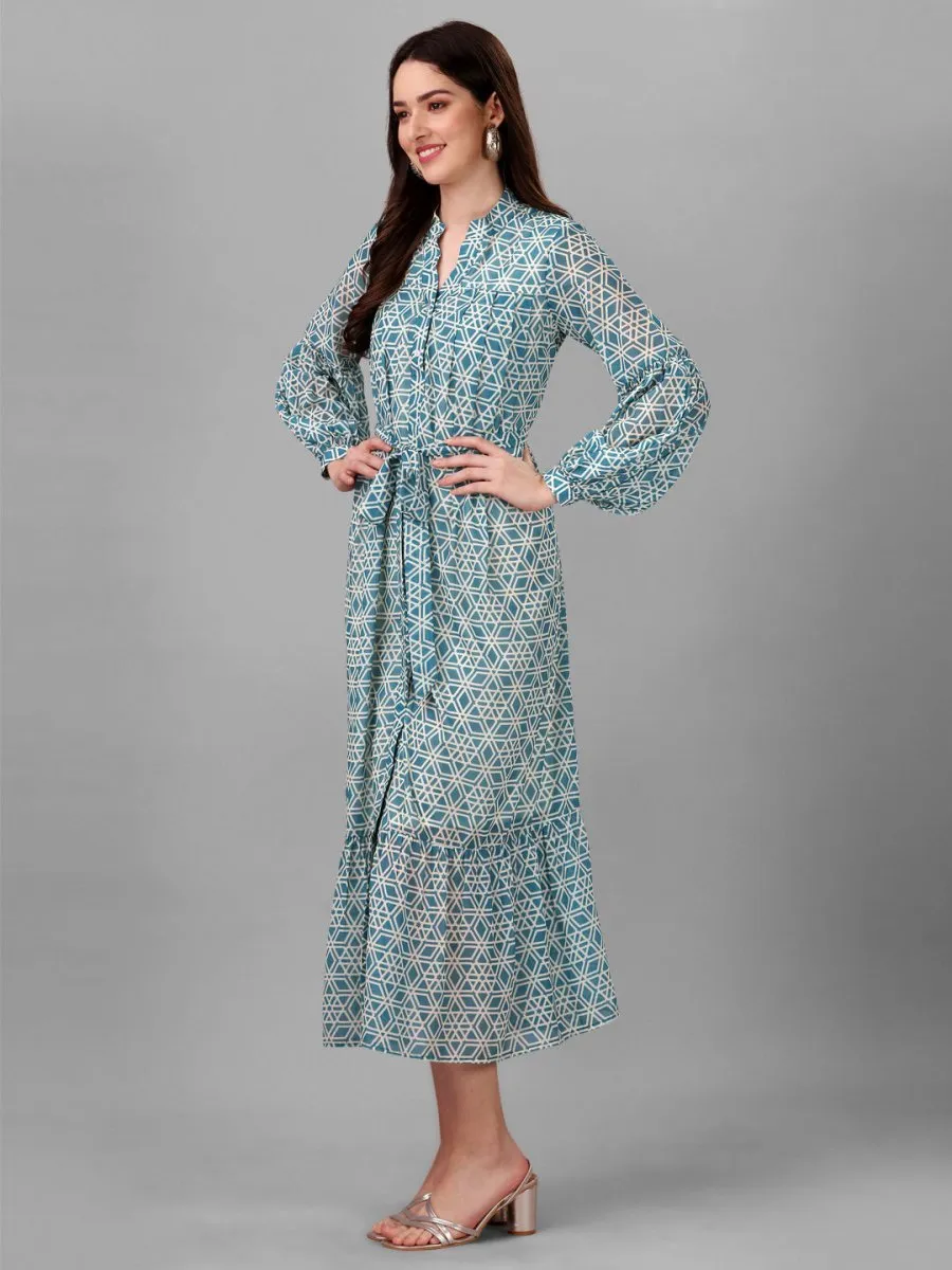dresses for Women western wear Abstract Bottle Green Maxi Dress