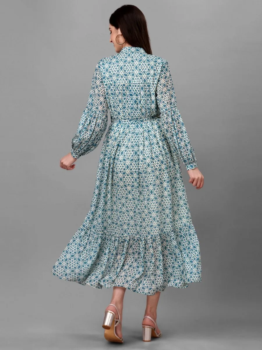 dresses for Women western wear Abstract Bottle Green Maxi Dress