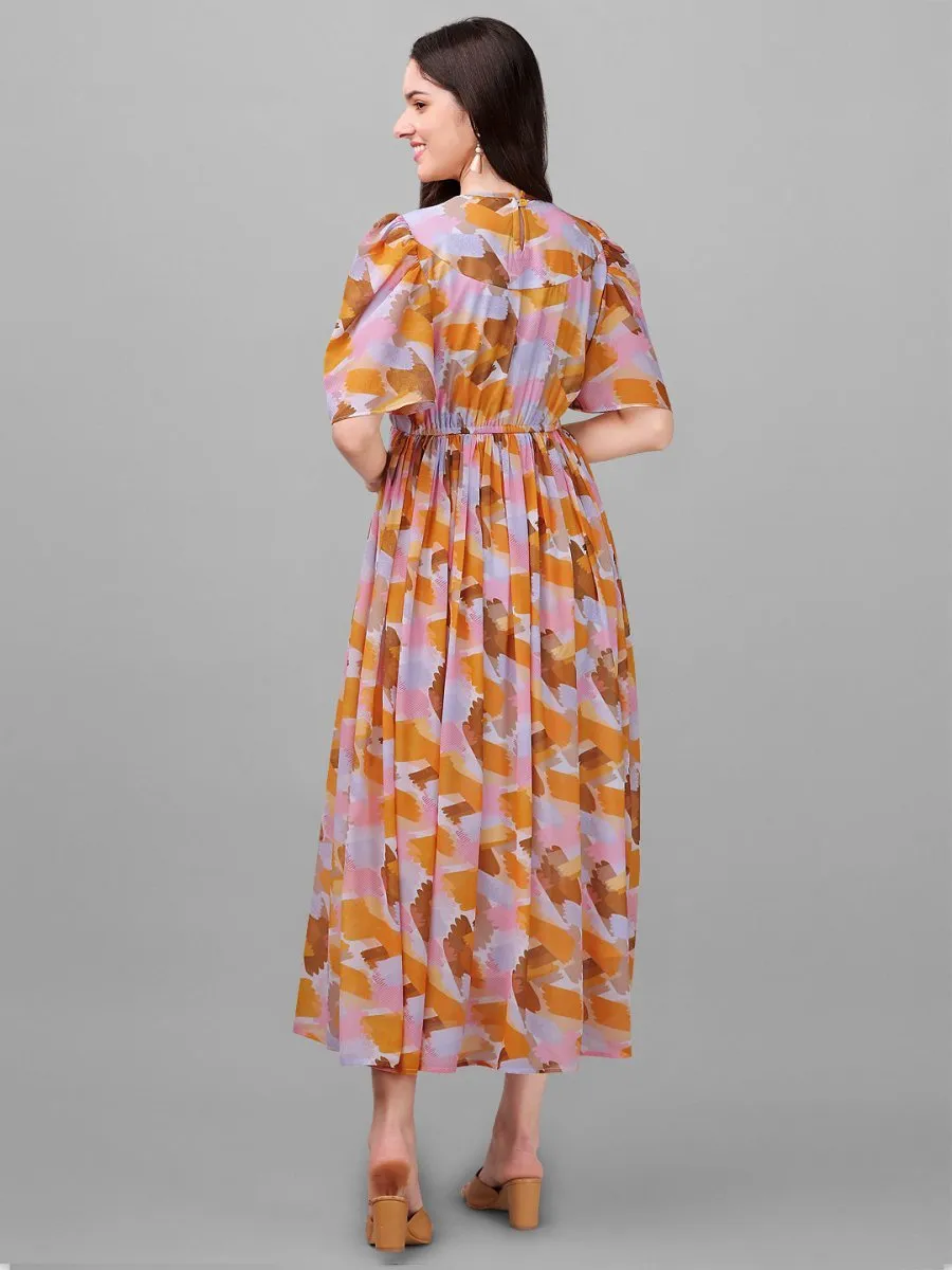 dresses for Women western wear Abstract Multi colour Maxi Dress