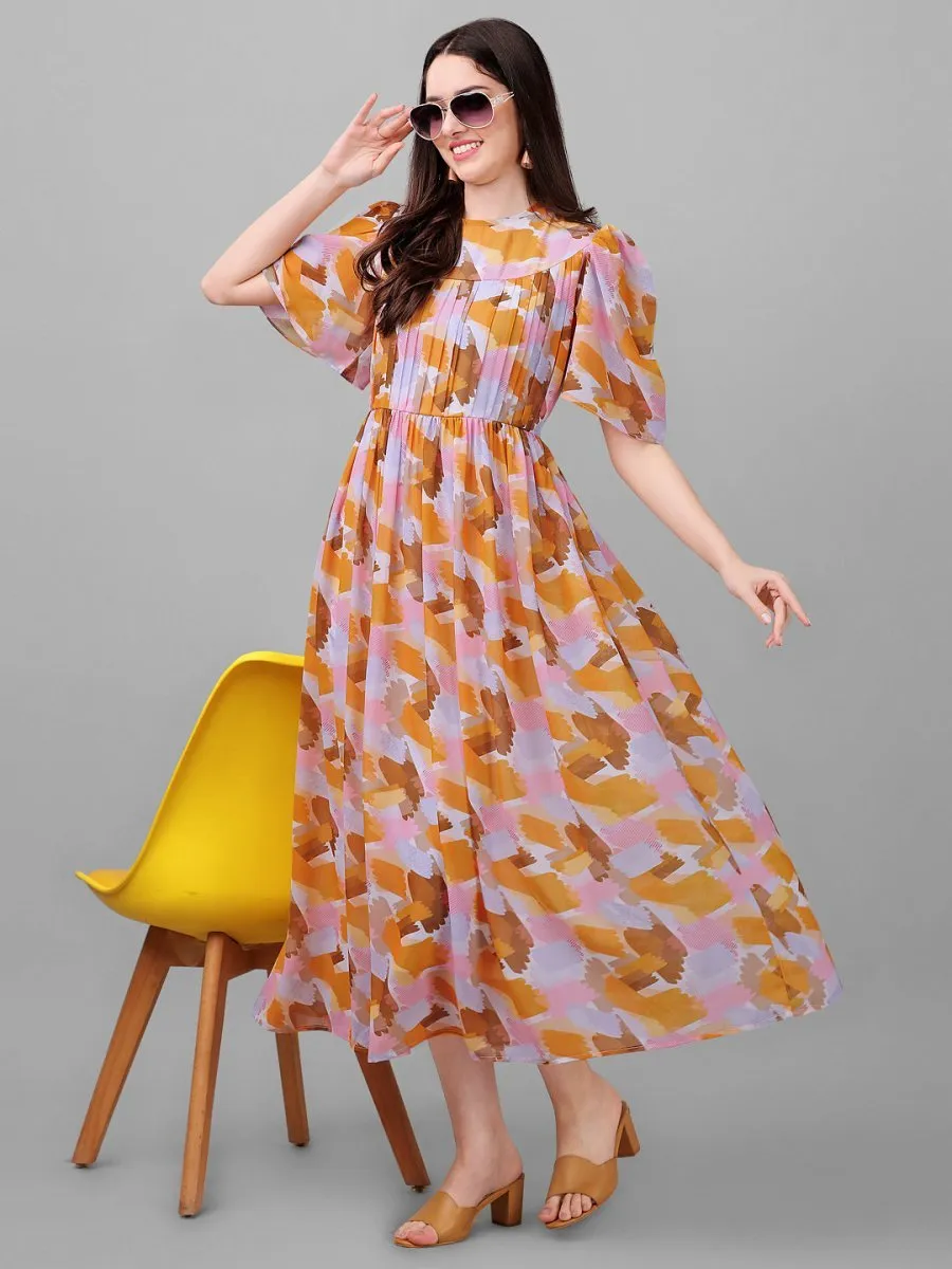 dresses for Women western wear Abstract Multi colour Maxi Dress