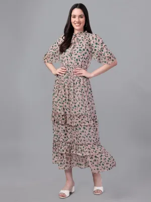 dresses for Women western wear Cream & Green Maxi Dress