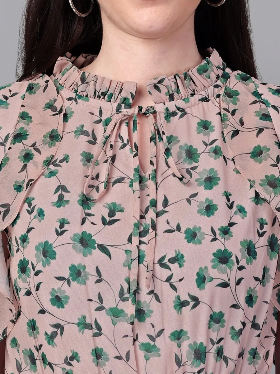 dresses for Women western wear Cream & Green Maxi Dress