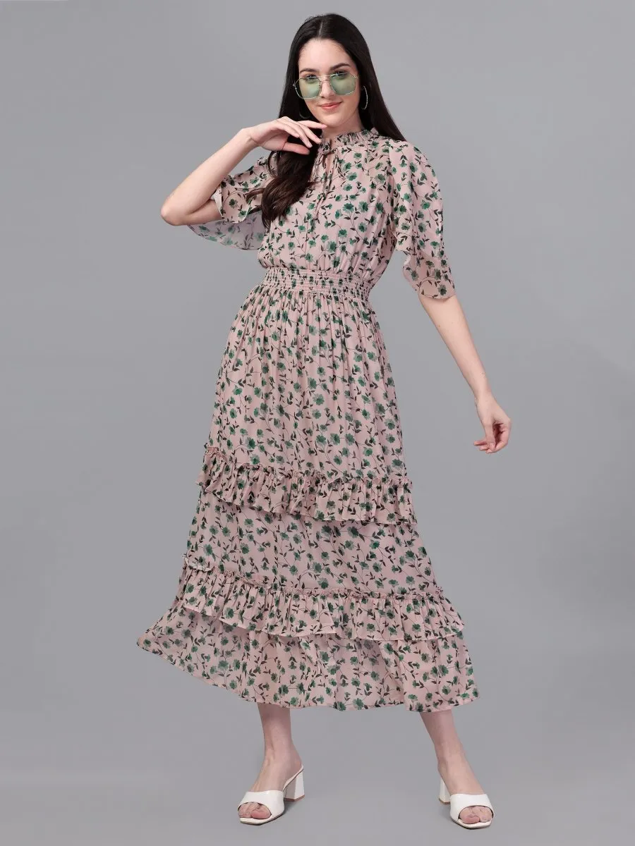 dresses for Women western wear Cream & Green Maxi Dress