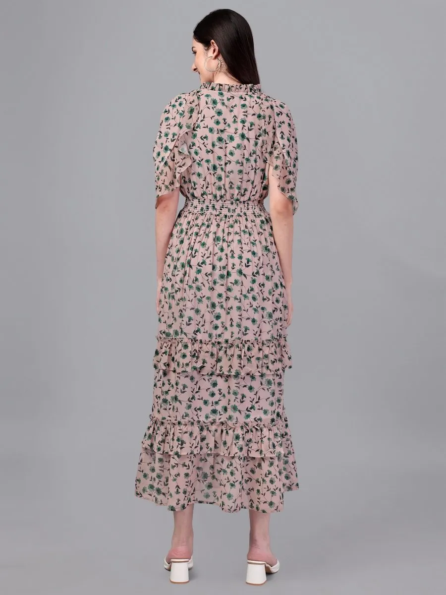 dresses for Women western wear Cream & Green Maxi Dress