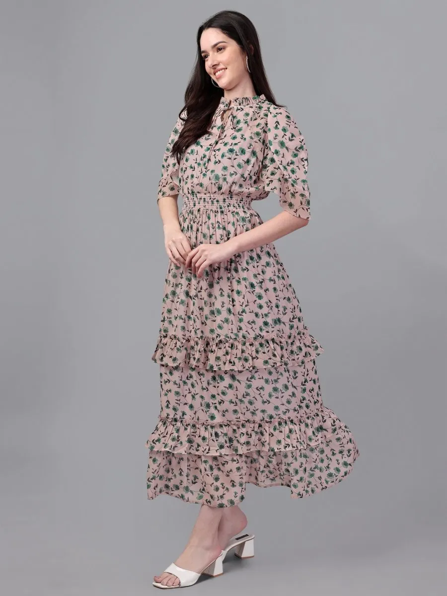 dresses for Women western wear Cream & Green Maxi Dress