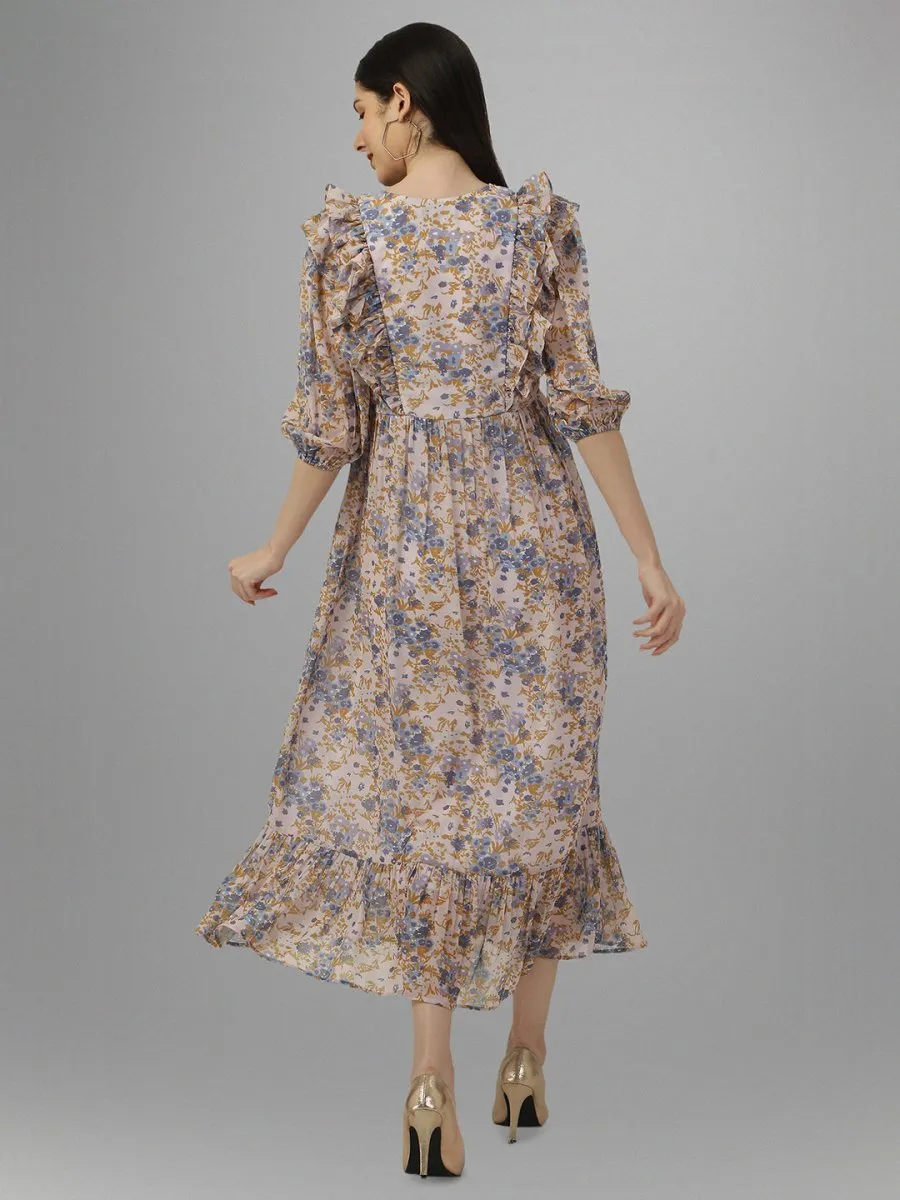 dresses for Women western wear Cream Floral Maxi Dress