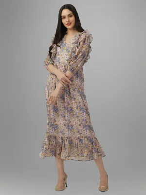 dresses for Women western wear Cream Floral Maxi Dress