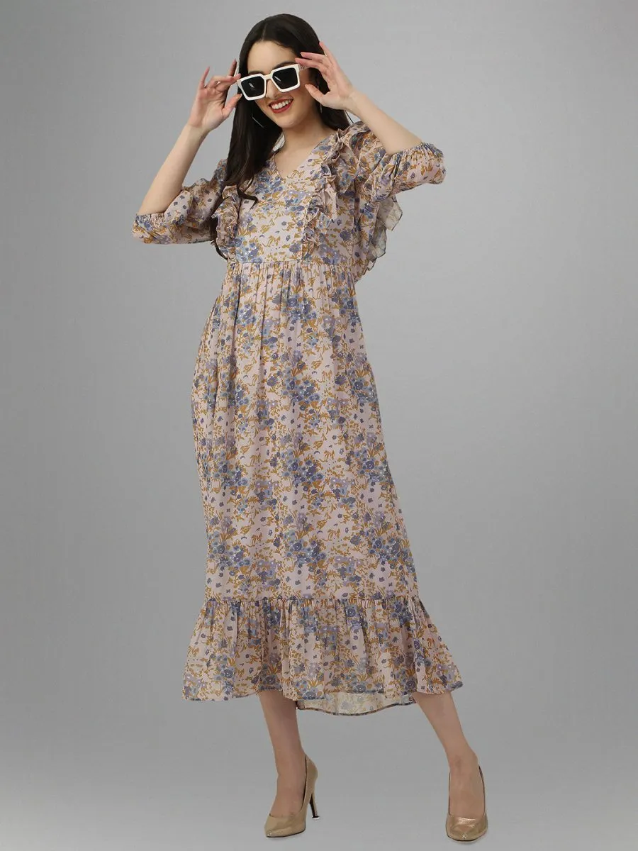 dresses for Women western wear Cream Floral Maxi Dress