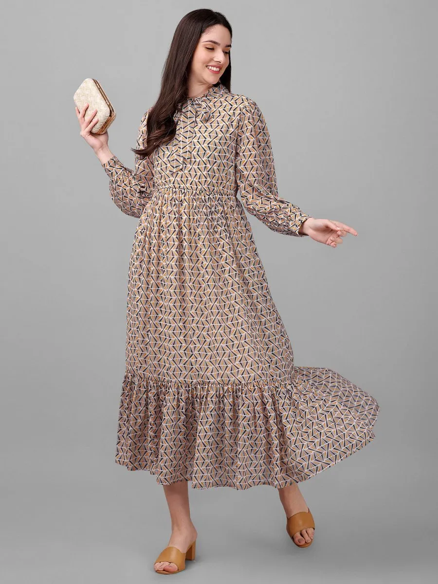 dresses for Women western wear Geometrical Brown Maxi Dress
