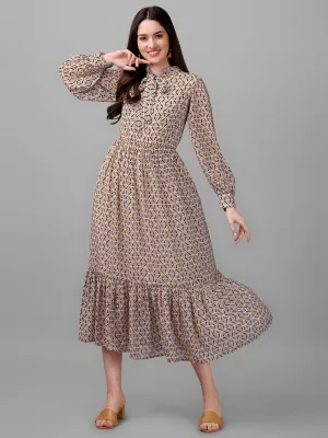 dresses for Women western wear Geometrical Brown Maxi Dress