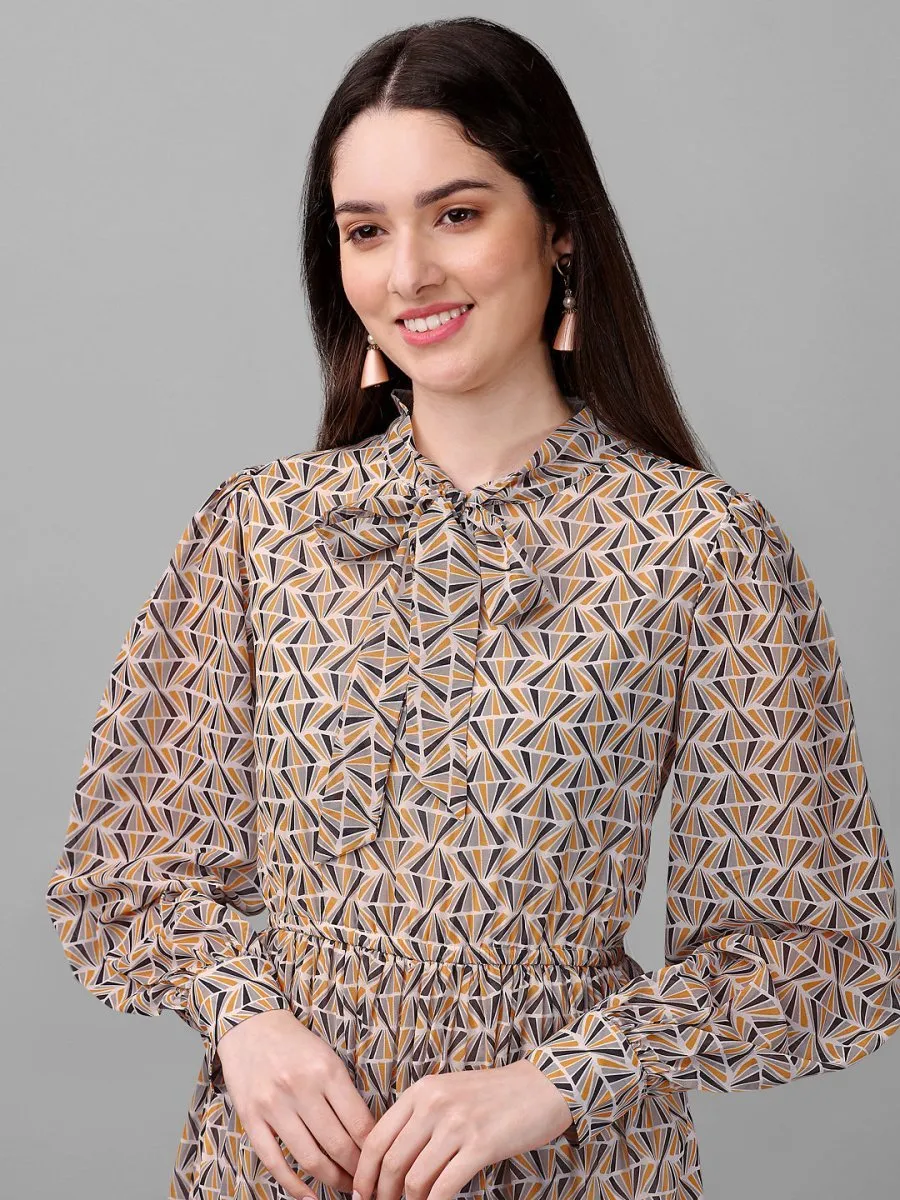dresses for Women western wear Geometrical Brown Maxi Dress