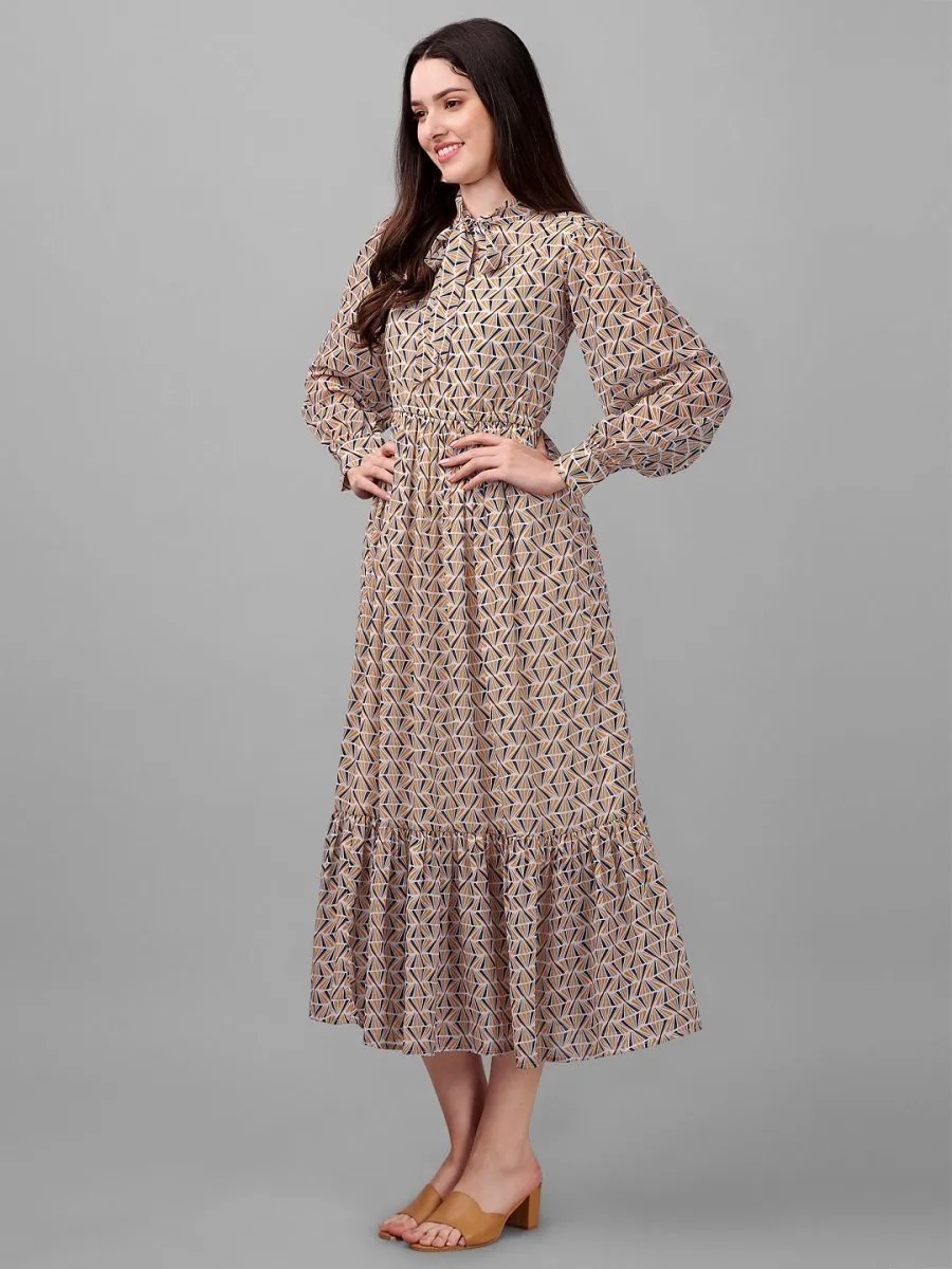 dresses for Women western wear Geometrical Brown Maxi Dress