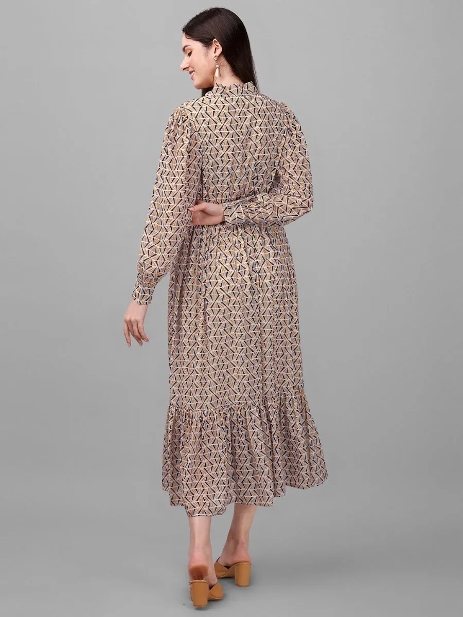 dresses for Women western wear Geometrical Brown Maxi Dress