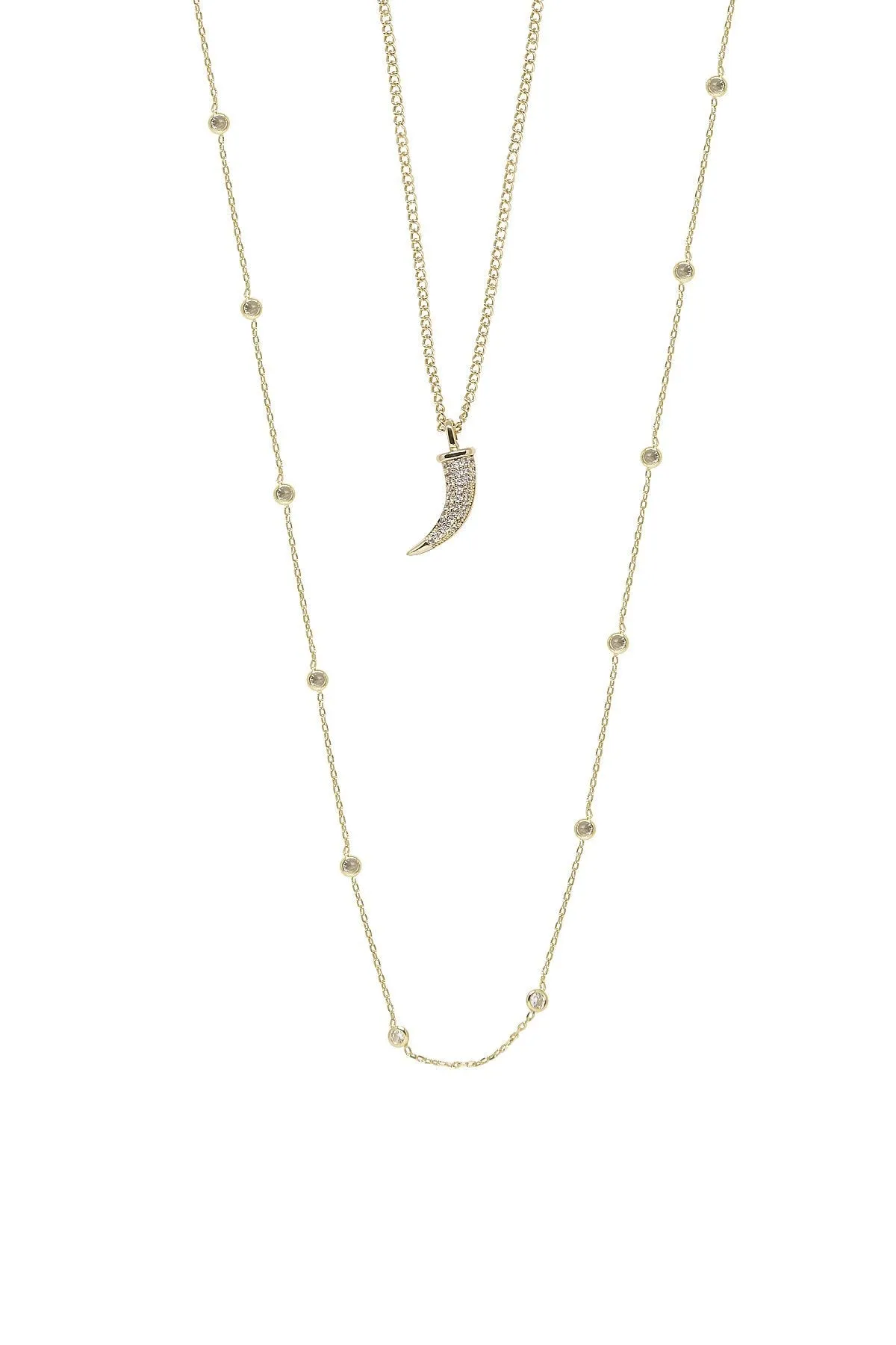 Easy Essential Horn and Delicate Chain 18k Gold Plated Layered Necklace