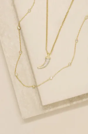 Easy Essential Horn and Delicate Chain 18k Gold Plated Layered Necklace