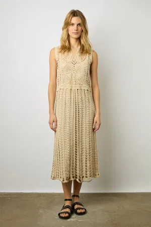 EDENA WHITE CROCHET MIDI DRESS