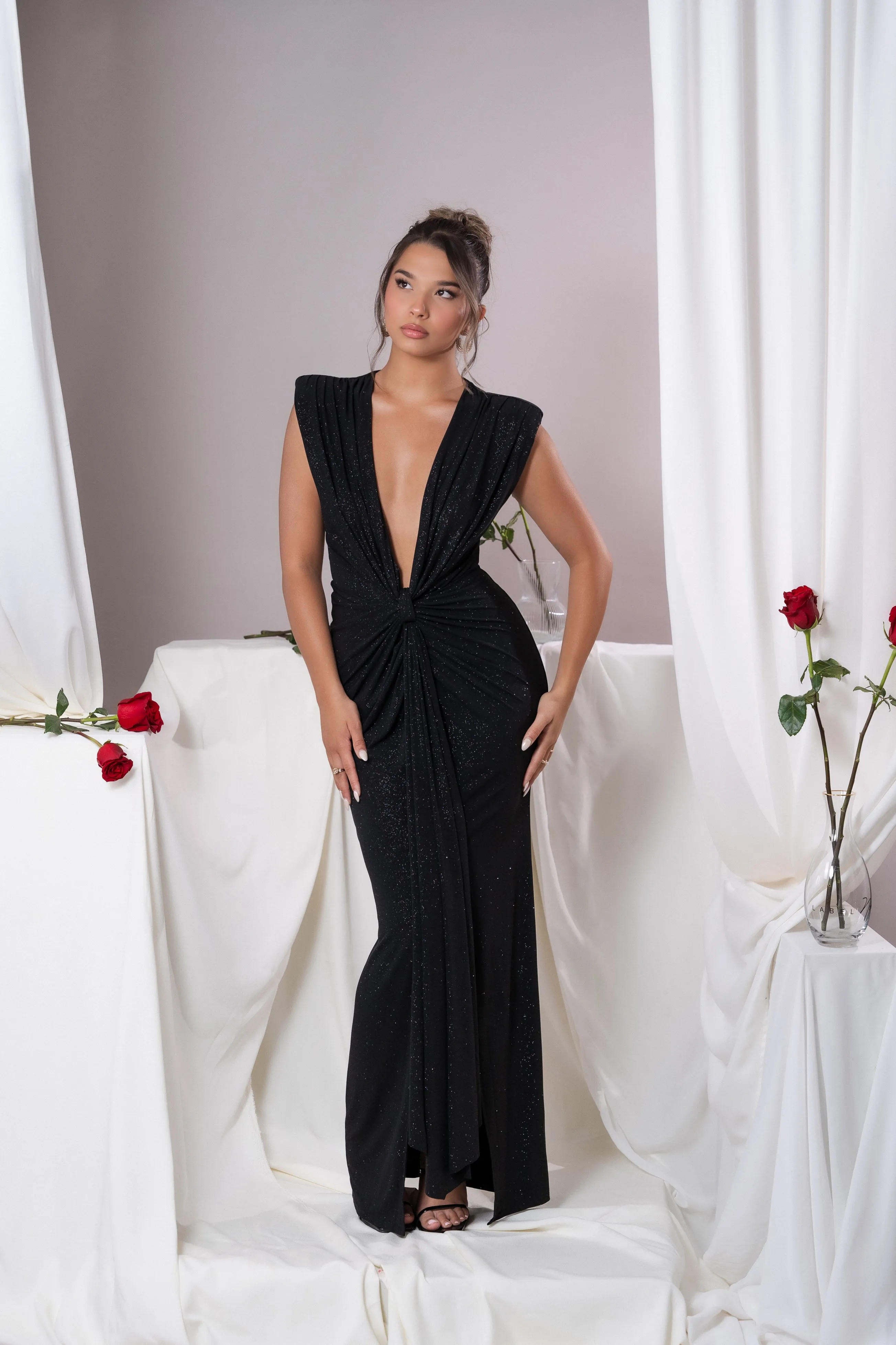Elina Black Glitter Dress