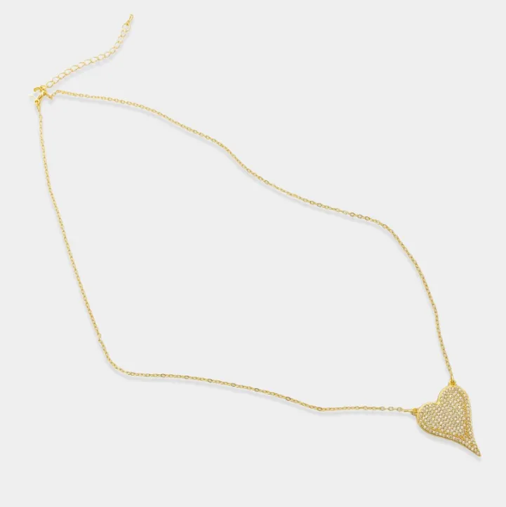 Elongated Heart Necklace with micro pave czs
