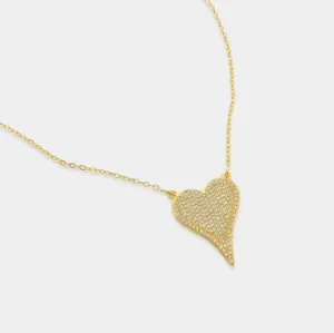 Elongated Heart Necklace with micro pave czs