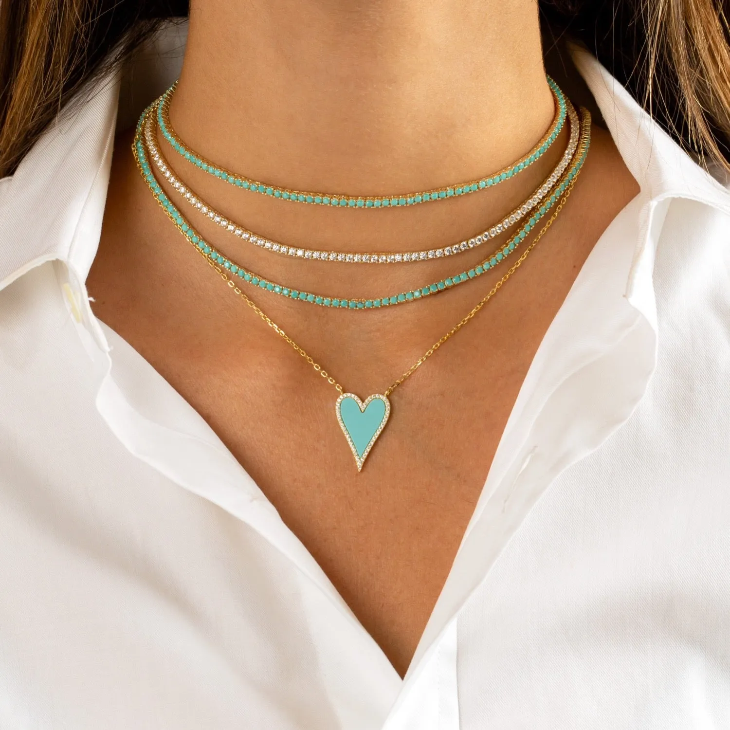 Elongated Pavé Heart Necklace