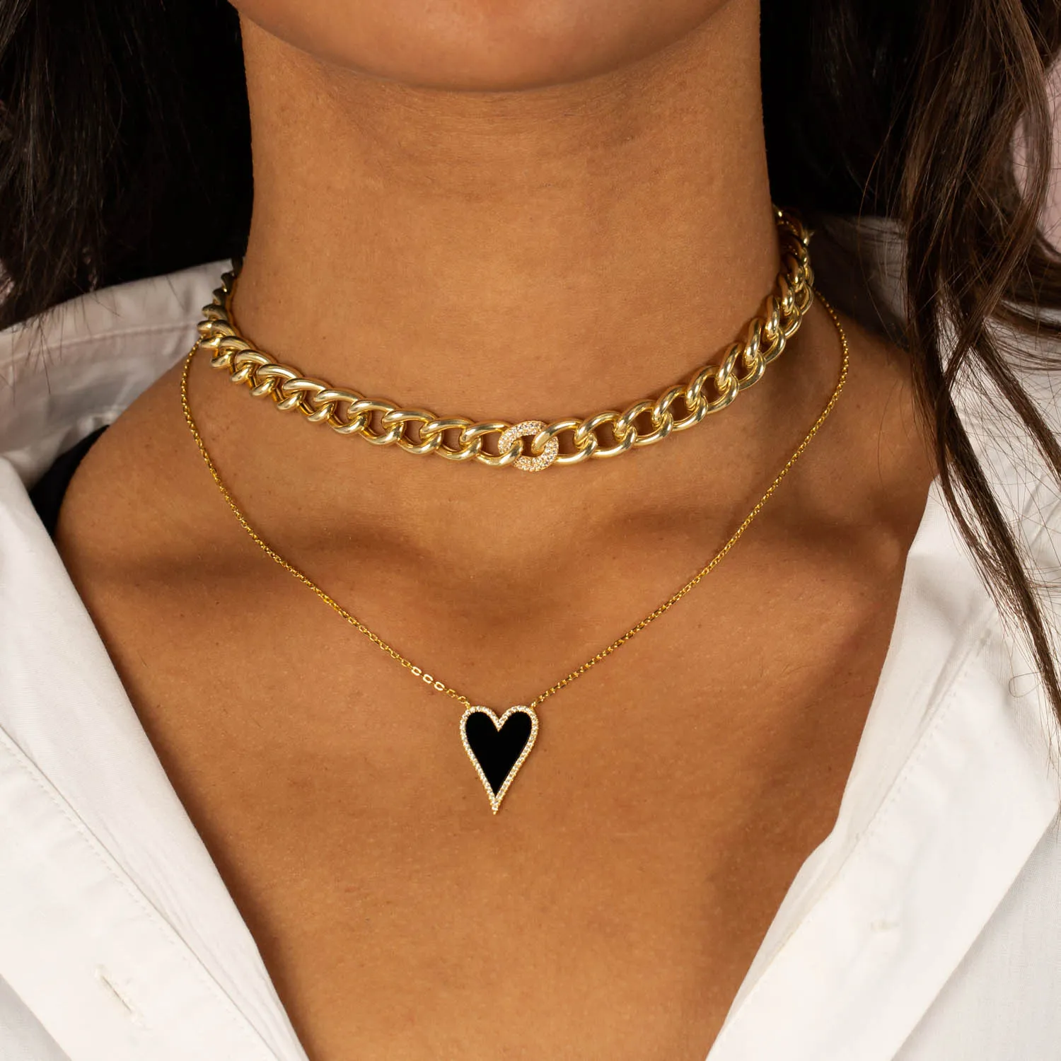 Elongated Pavé Heart Necklace