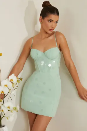Embellished Corset Mini Dress in Sage