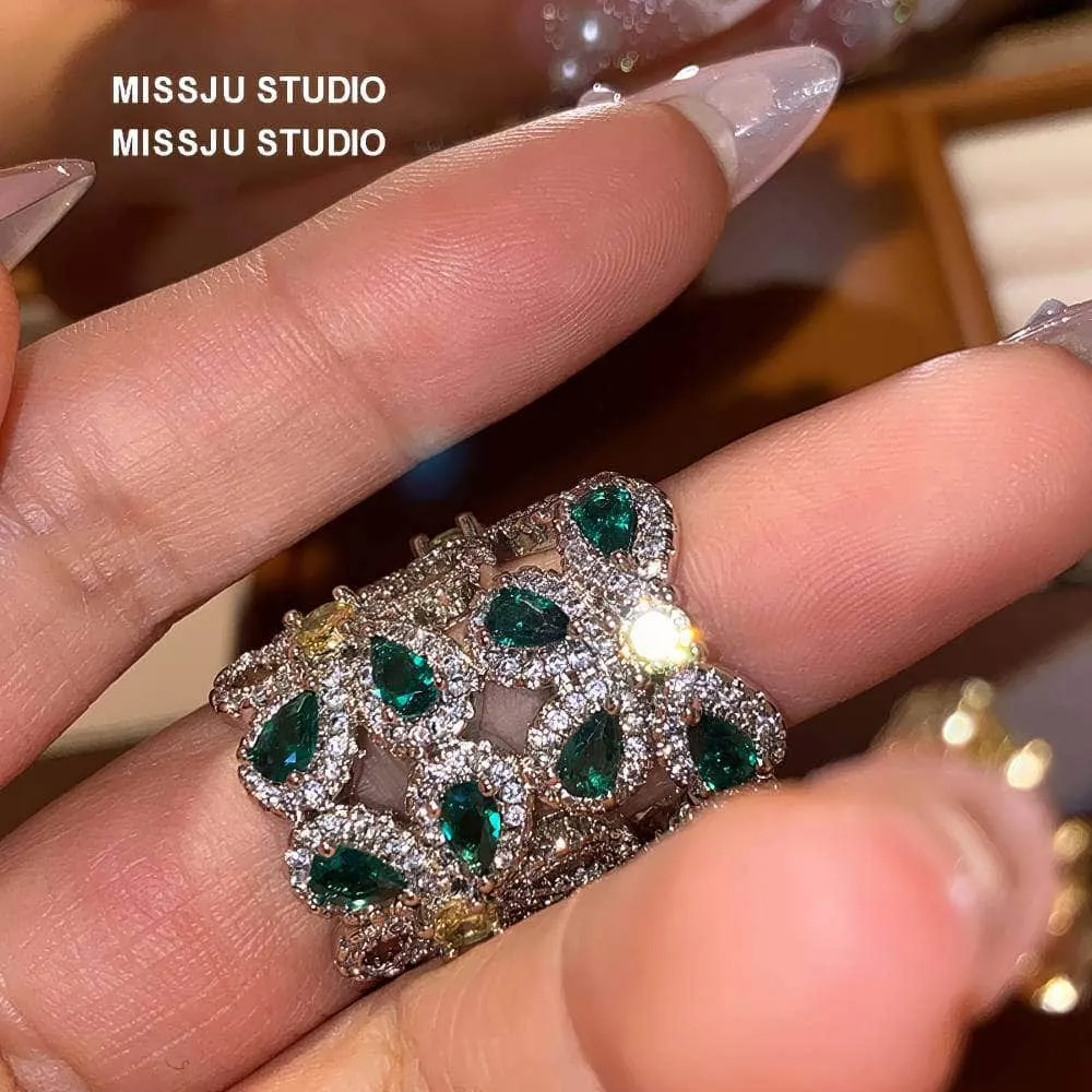 Emerald Crystal Gemstone Statement Cocktail Ring