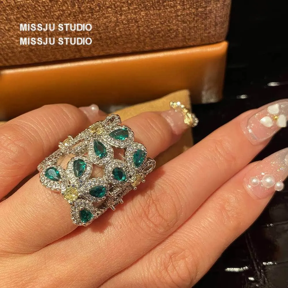 Emerald Crystal Gemstone Statement Cocktail Ring