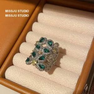 Emerald Crystal Gemstone Statement Cocktail Ring