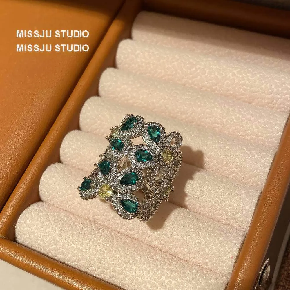 Emerald Crystal Gemstone Statement Cocktail Ring