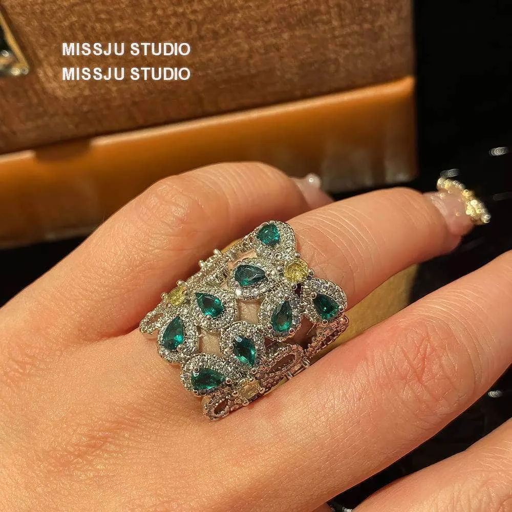 Emerald Crystal Gemstone Statement Cocktail Ring