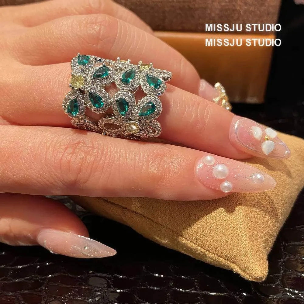 Emerald Crystal Gemstone Statement Cocktail Ring