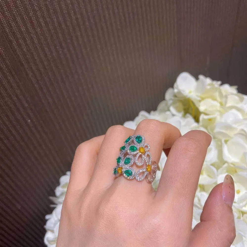 Emerald Crystal Gemstone Statement Cocktail Ring