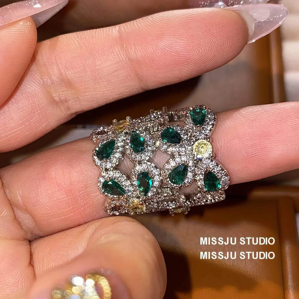 Emerald Crystal Gemstone Statement Cocktail Ring
