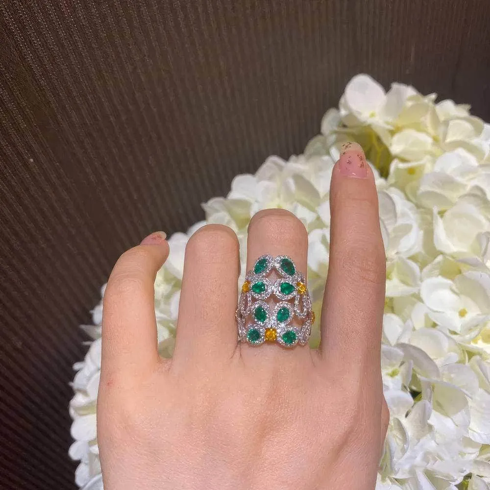 Emerald Crystal Gemstone Statement Cocktail Ring