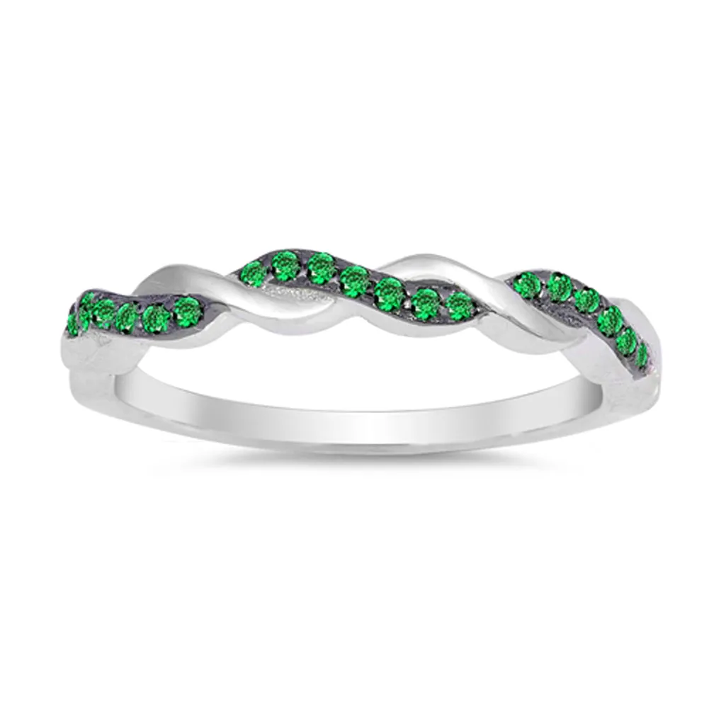 Emerald CZ Woven Mesh Braid Knot Ring New .925 Sterling Silver Band Sizes 4-12