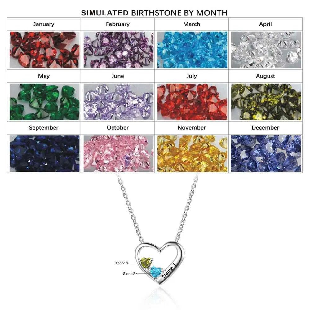 Engraved Heart Birthstone Necklace