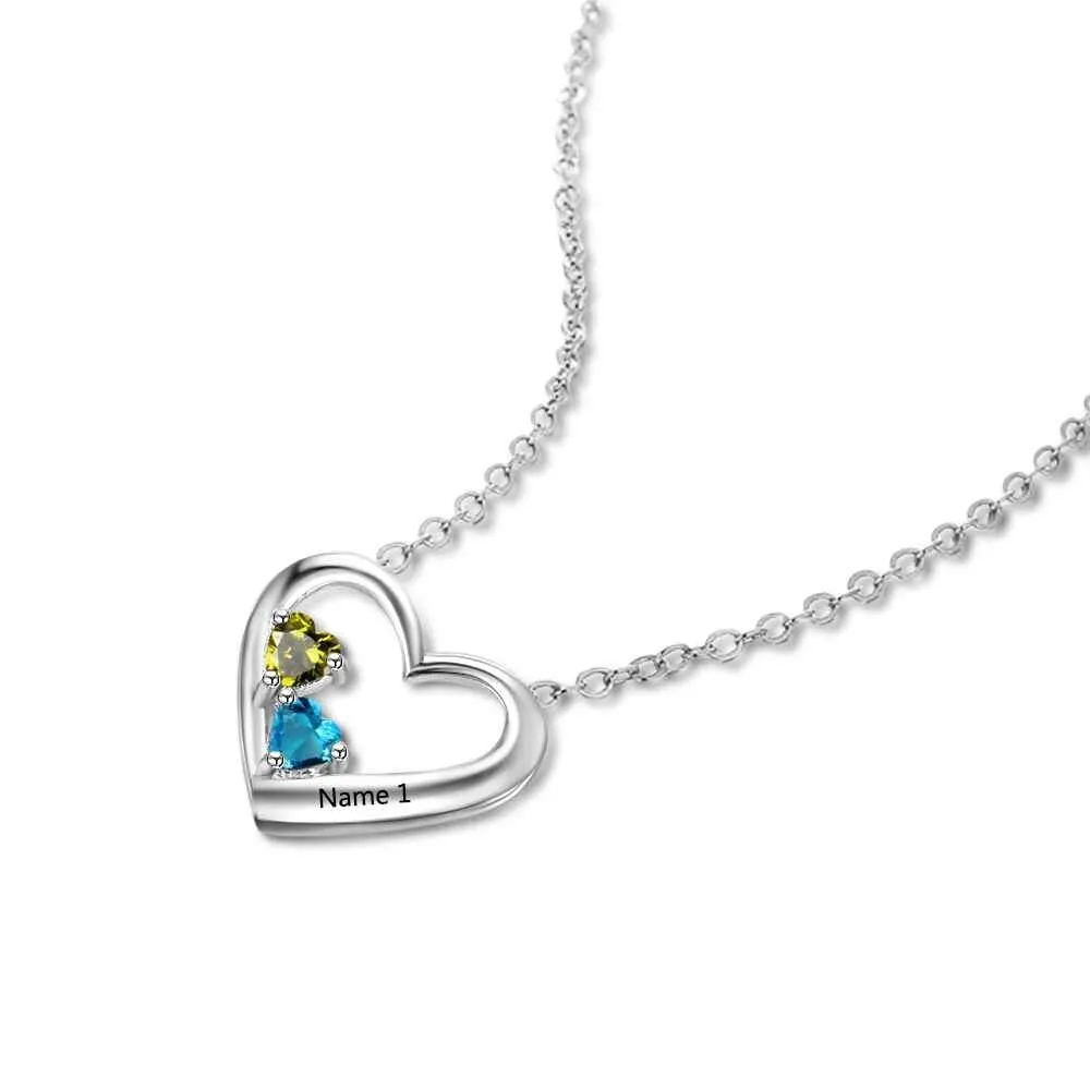 Engraved Heart Birthstone Necklace
