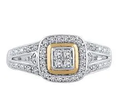 EternalDia Round Shape 1/4 Cttw Quad Diamond Cushio Frame Promise Ring in 10K Two-Tone Gold (IJ/I2-I3)