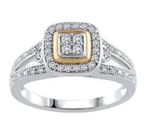 EternalDia Round Shape 1/4 Cttw Quad Diamond Cushio Frame Promise Ring in 10K Two-Tone Gold (IJ/I2-I3)